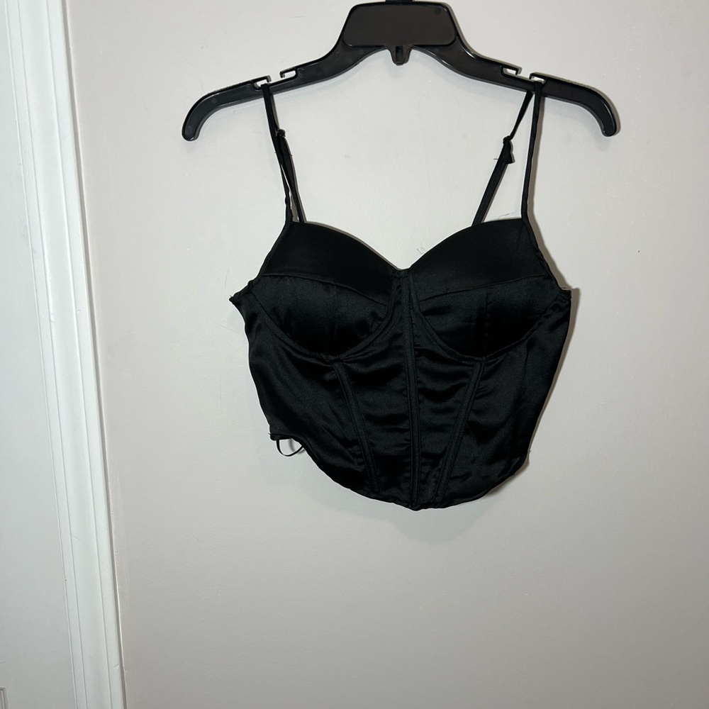 Sincerely Jules NWT Black Satin Smocked Back bustier Crop Top